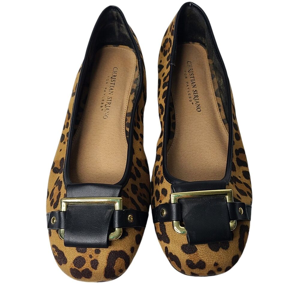 Christian Siriano Payless Cheetah Print Flats Women's SZ 7 Gold‎ Buckle Padded